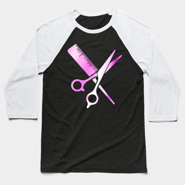 Pink Hairdressing Scissors And Comb Baseball T-Shirt by ROLLIE MC SCROLLIE